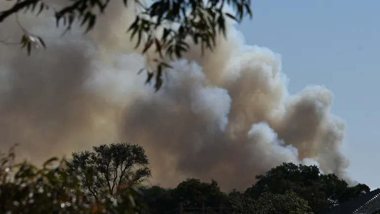 Smoke rising from a hazard reduction burn in bushland west of Hornsby, Sydney