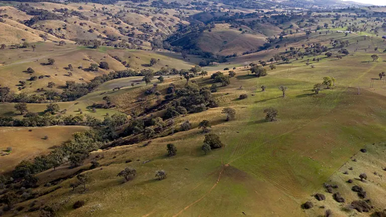 Rolling grazing country outside Yass, NSW, from the air