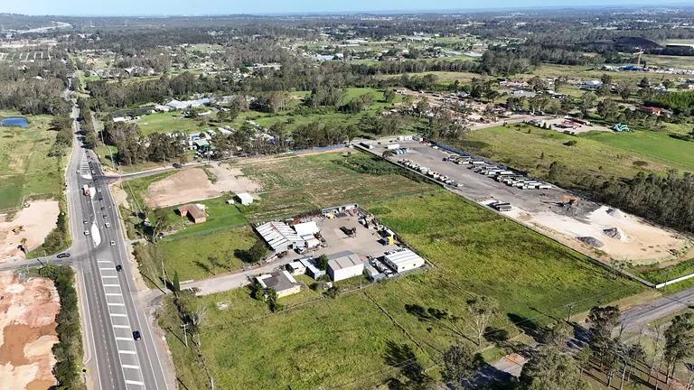 Badgerys Creek from the air, looking east over Elizabeth Drive and Martin Road